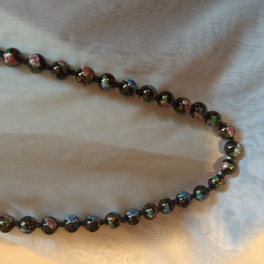 Vintage Black Milifiore Necklace 26"